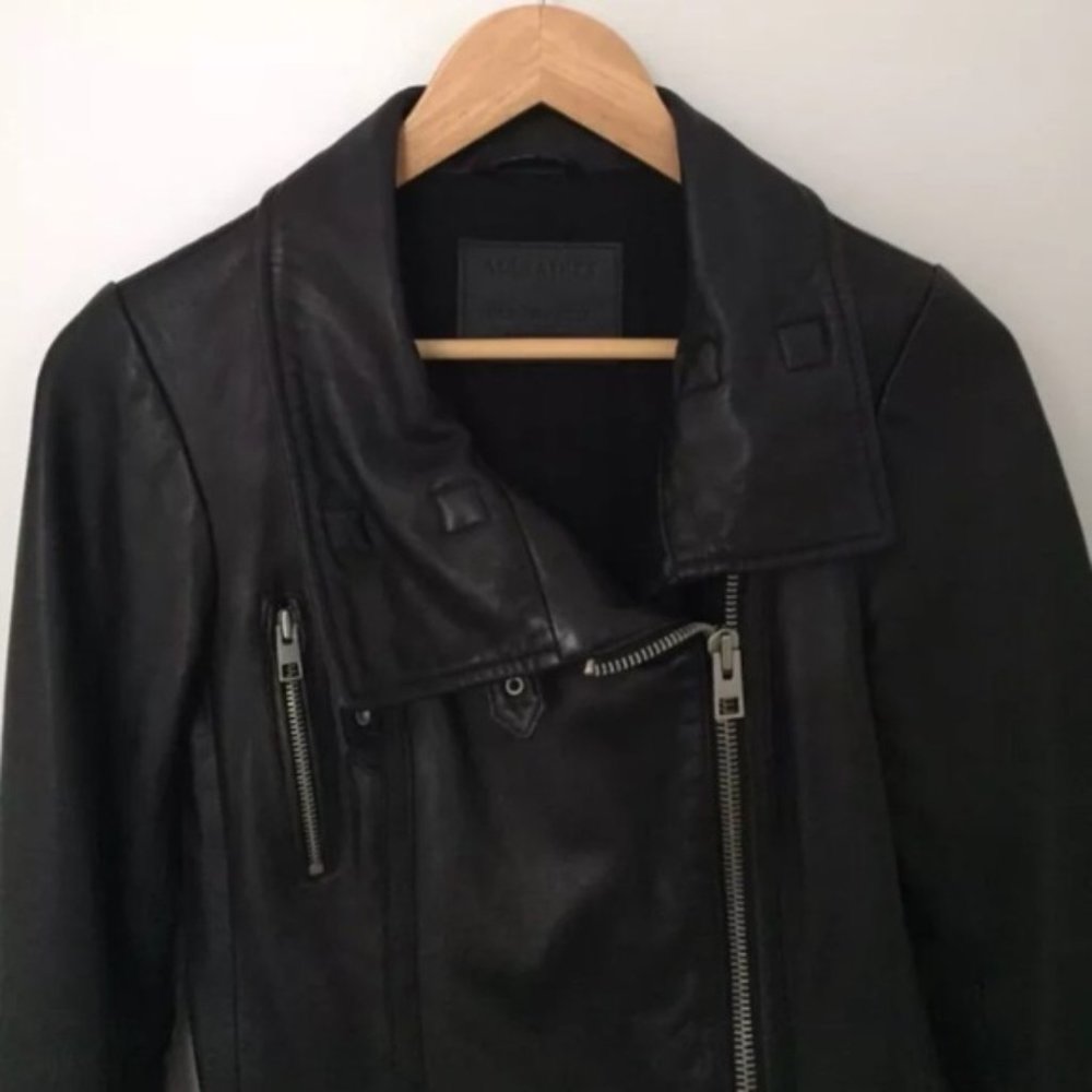 ALL SAINTS BALES BIKER LEATHER JACKET BLACK 2 - Picture 8 of 8